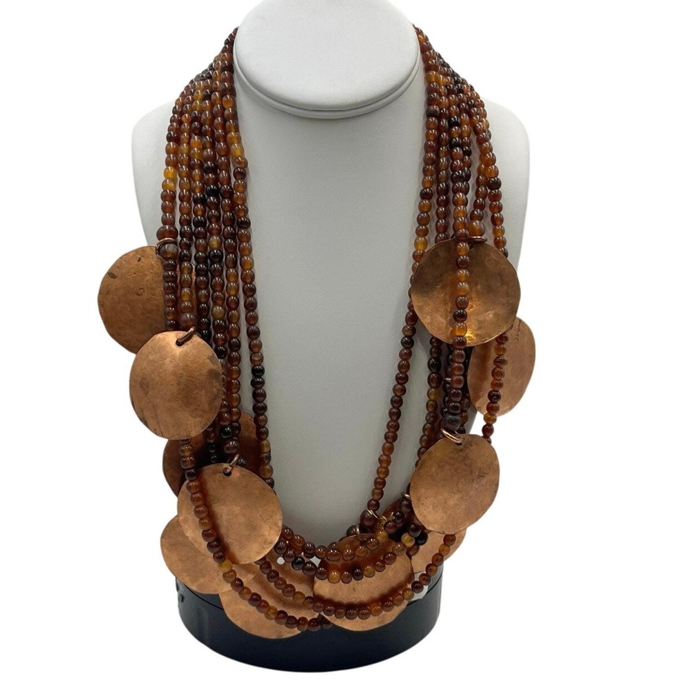 MONIES Gerda Lynggard Signed Multi-Strand Amber Horn Necklace New‎ old stock